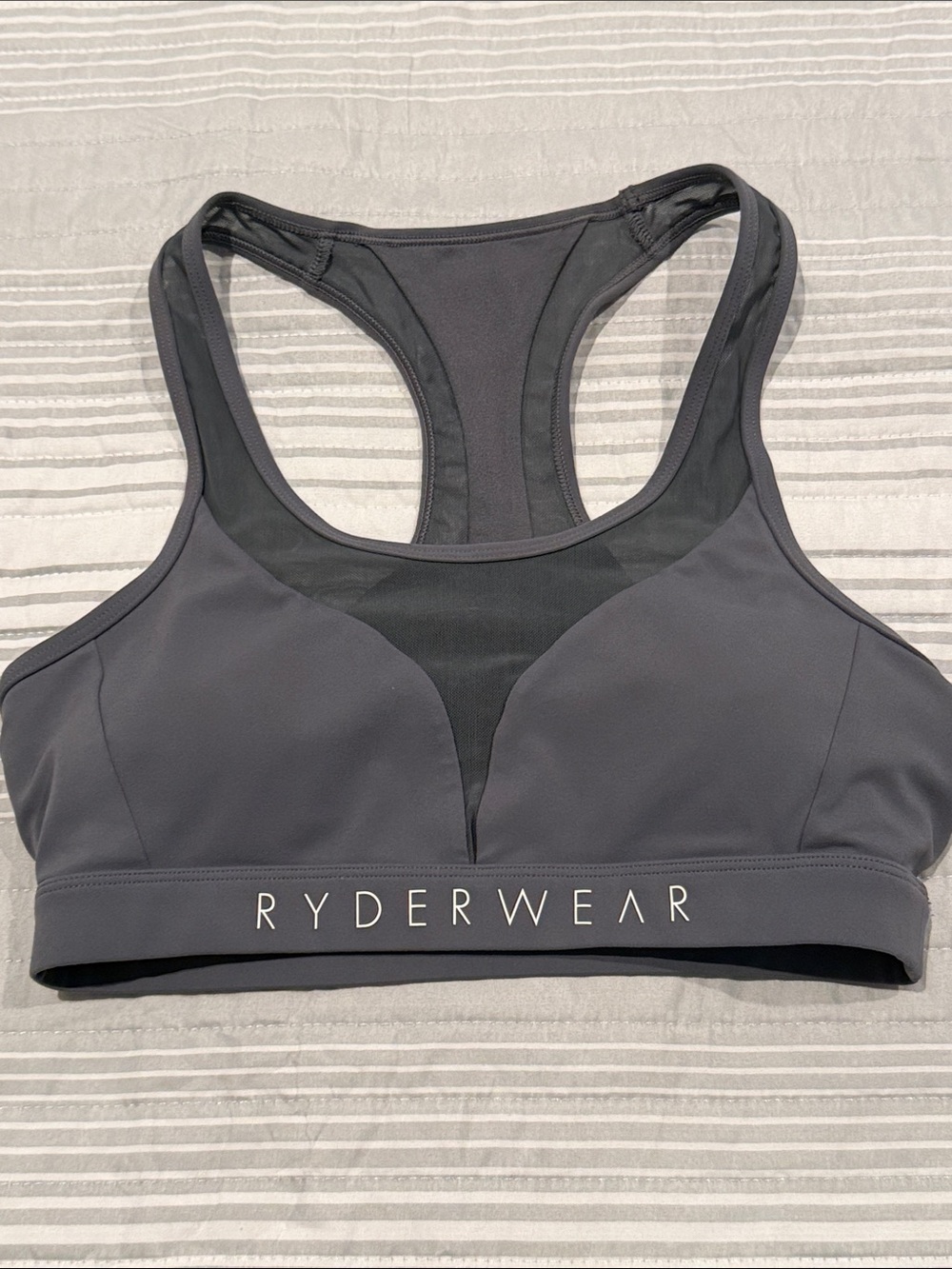 Ryderwear Charcoal Gray Racerback Mesh Panel Sports Bra